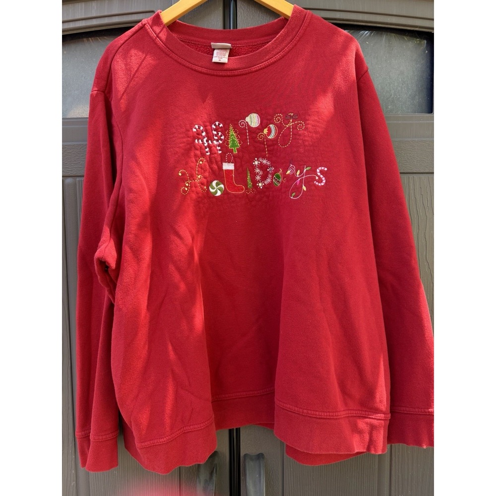 Vintage Christmas Happy Holidays Editions Sweatshirt Red Size 3XL Ornaments